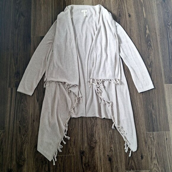 💙 Matilda Jane Tan Asymmetrical Fringe Western Cozy Mid Thickness Wrap Shawl Ca - Picture 9 of 9